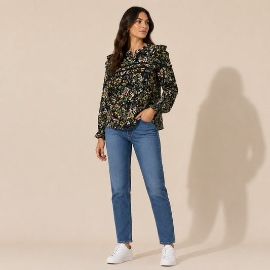 Fat Face Black Floral Cold Shoulder Blouse – UK 16 – Top product photo 1 | RewearableUK
