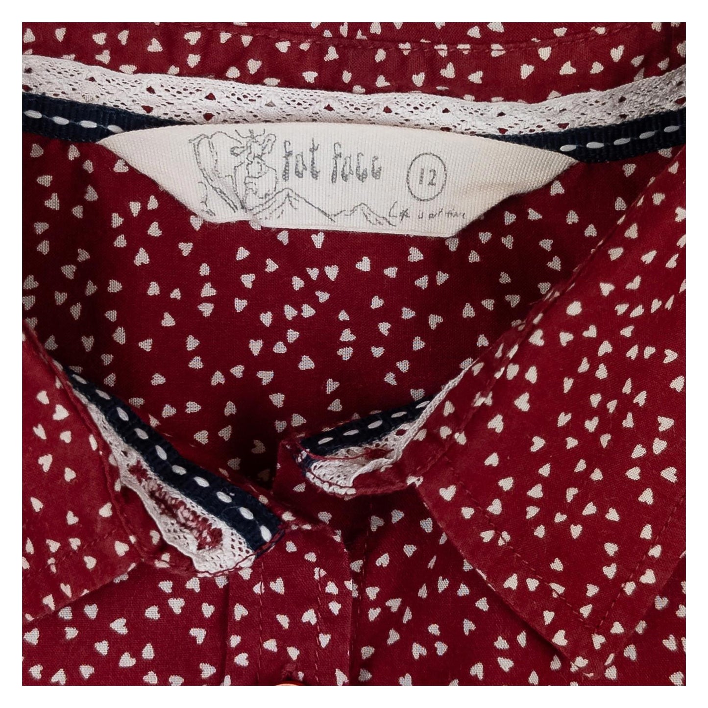 Fat Face Red Heart Print Shirt Size UK 12 Cotton Long Sleeve Button Up Casual by Fat Face – | RewearableUK