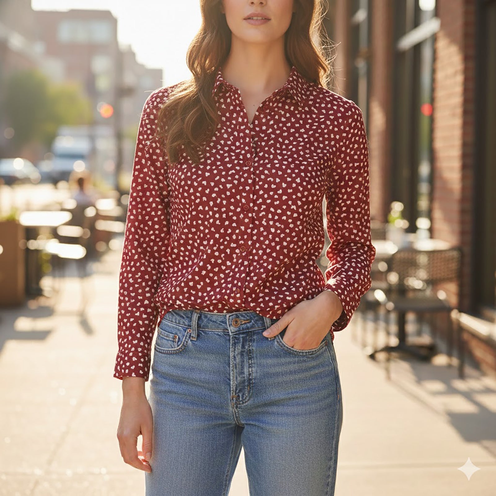 Fat Face Shirt Red Heart Print Cotton | Women's UK 12 by Fat Face – blouse | RewearableUK