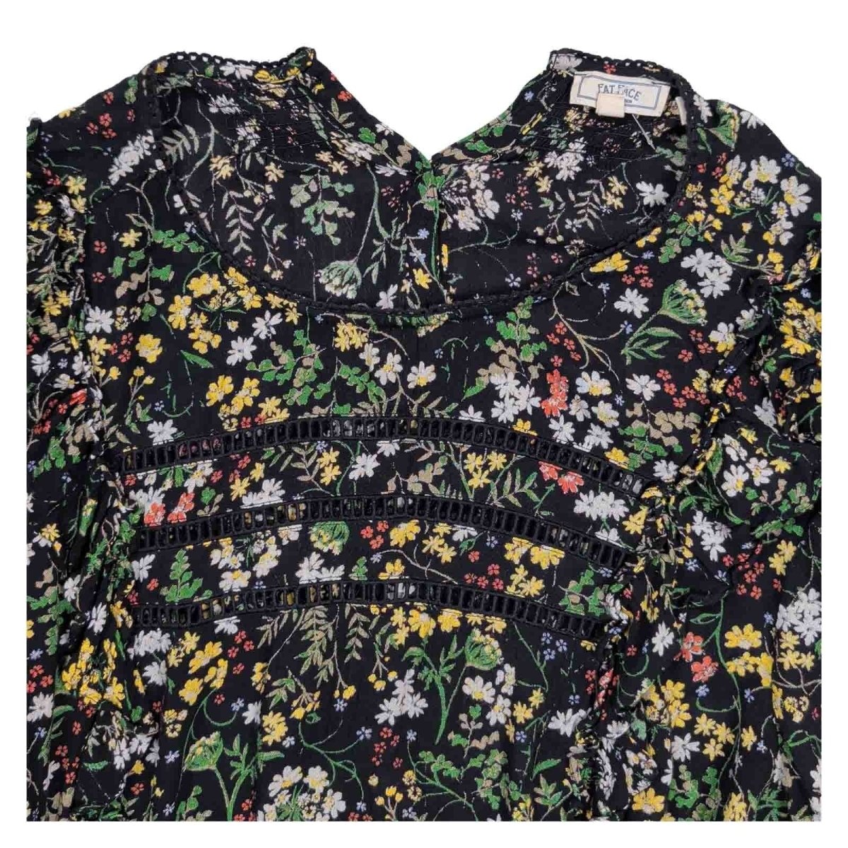 Fat Face Women's Black Floral Cold Shoulder Blouse UK 16 Frill Lace Trim – product photo 2 | RewearableUK