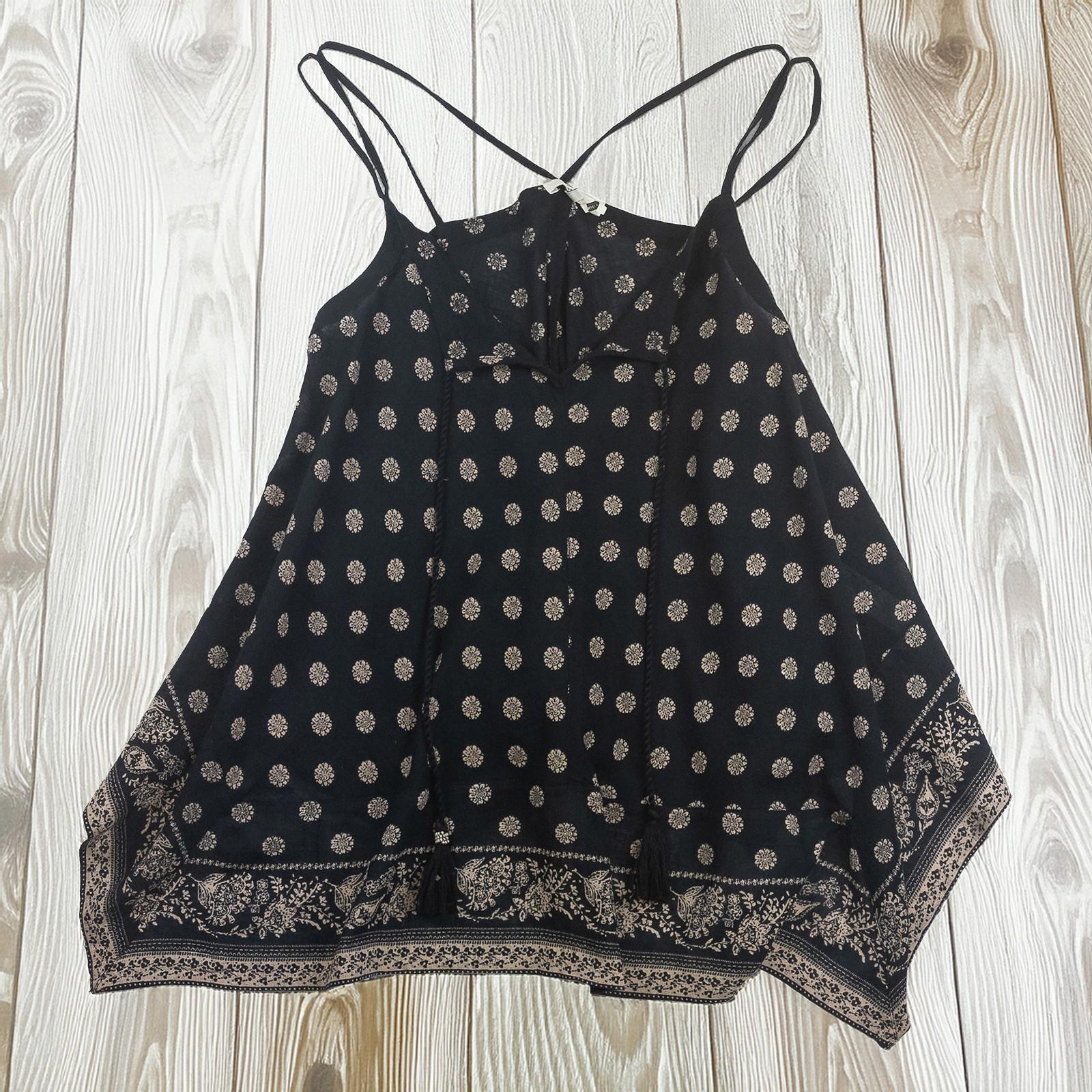 FatFace Top UK 14 Black Floral Handkerchief Hem Cami Strappy Tassel Boho by Fat Face – | RewearableUK