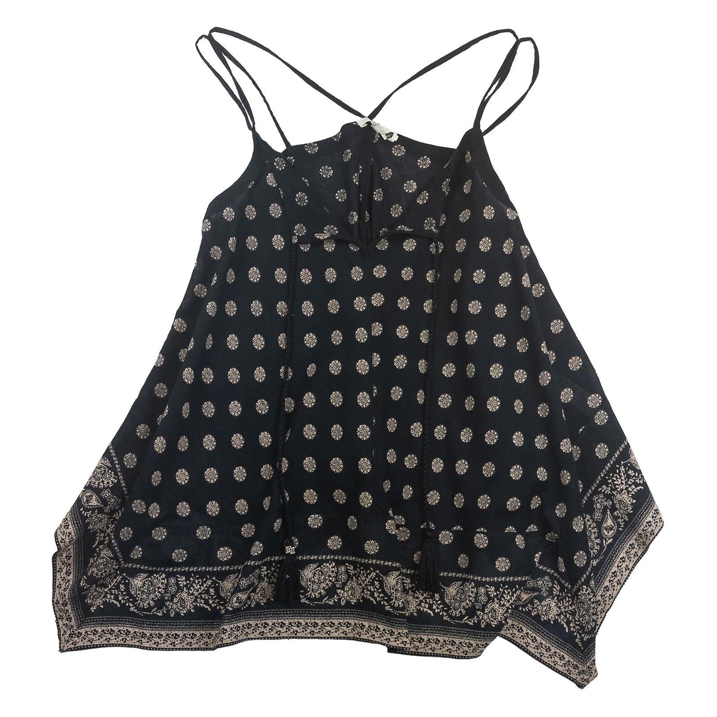 FatFace Top UK 14 Black Floral Handkerchief Hem Cami Strappy Tassel Boho by Fat Face – | RewearableUK