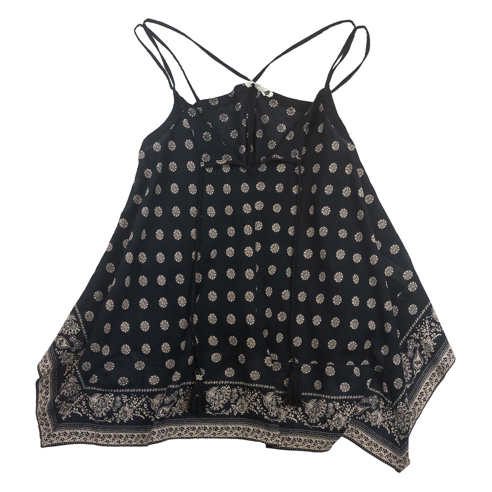 FatFace Top UK 14 Black Floral Handkerchief Hem Cami Strappy Tassel Boho by Fat Face – | RewearableUK