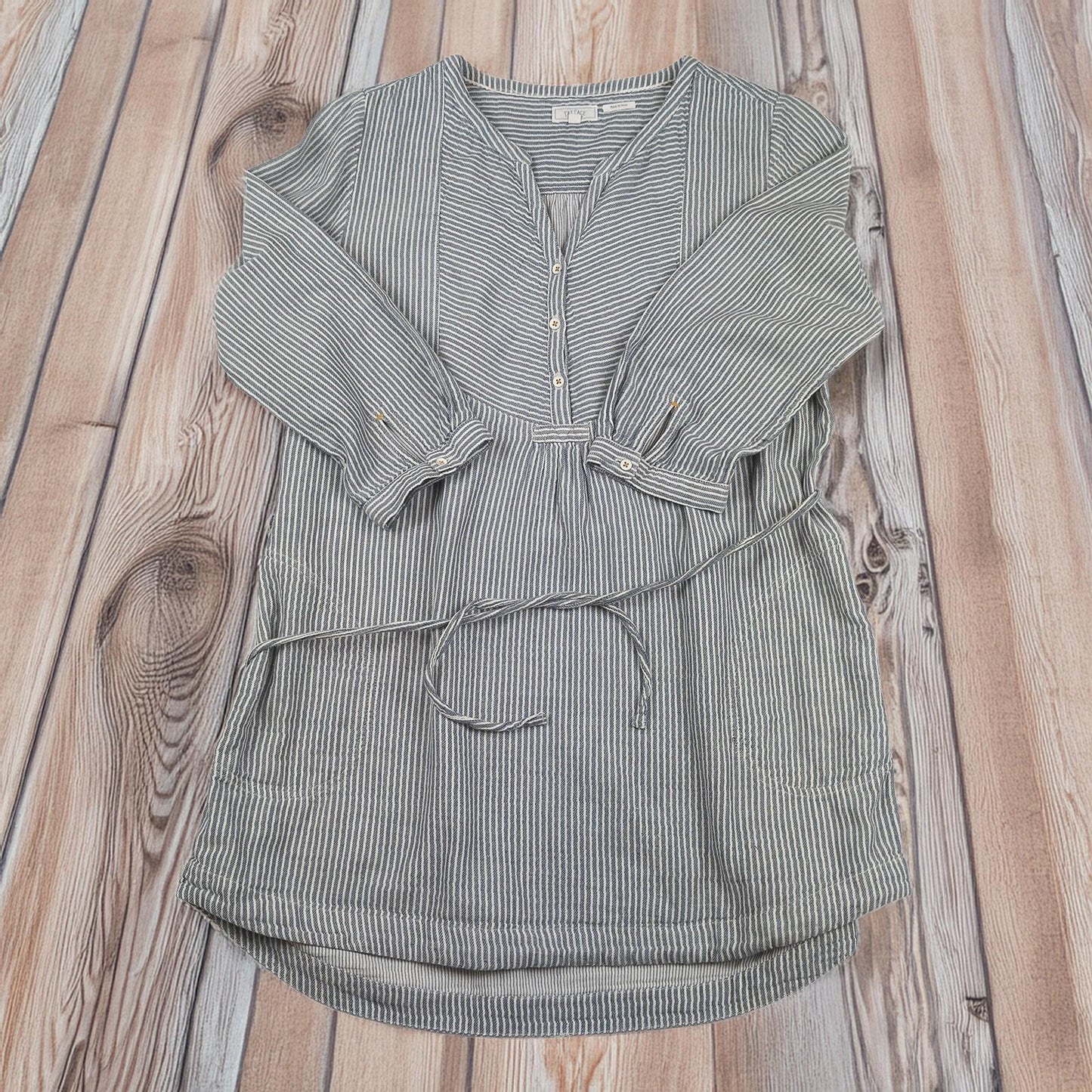 FatFace Tunic Top UK 8 Blue White Stripe 100% Cotton Pockets Tie Belt by Fat Face – | RewearableUK