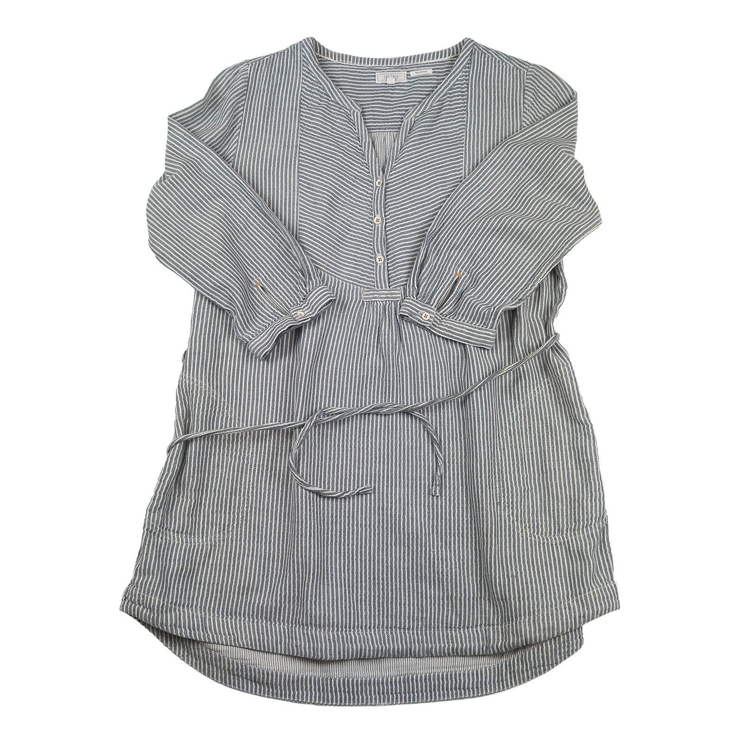 FatFace Tunic Top UK 8 Blue White Stripe 100% Cotton Pockets Tie Belt by Fat Face – | RewearableUK