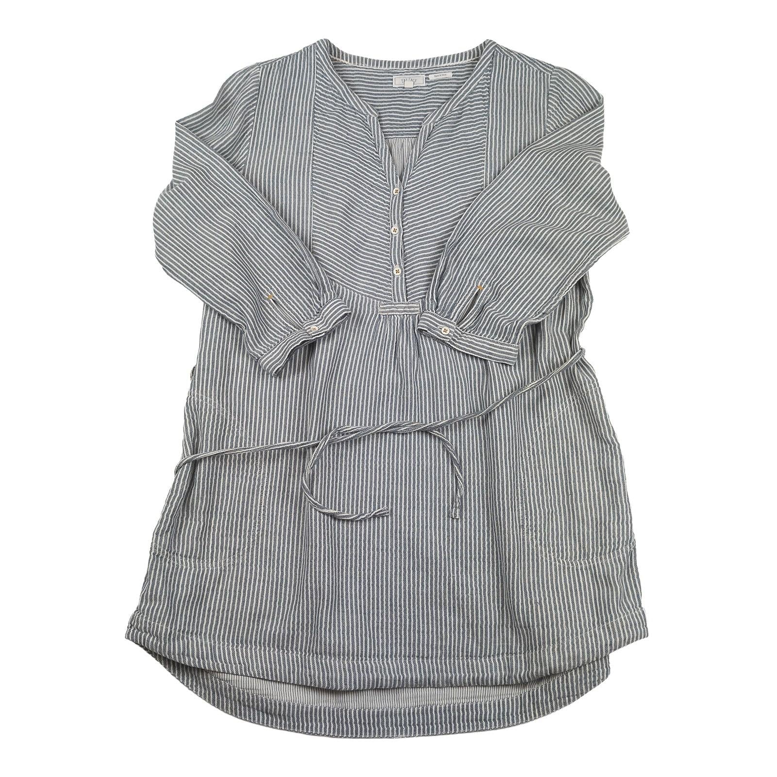 FatFace Tunic Top UK 8 Blue White Stripe 100% Cotton Pockets Tie Belt by Fat Face – | RewearableUK