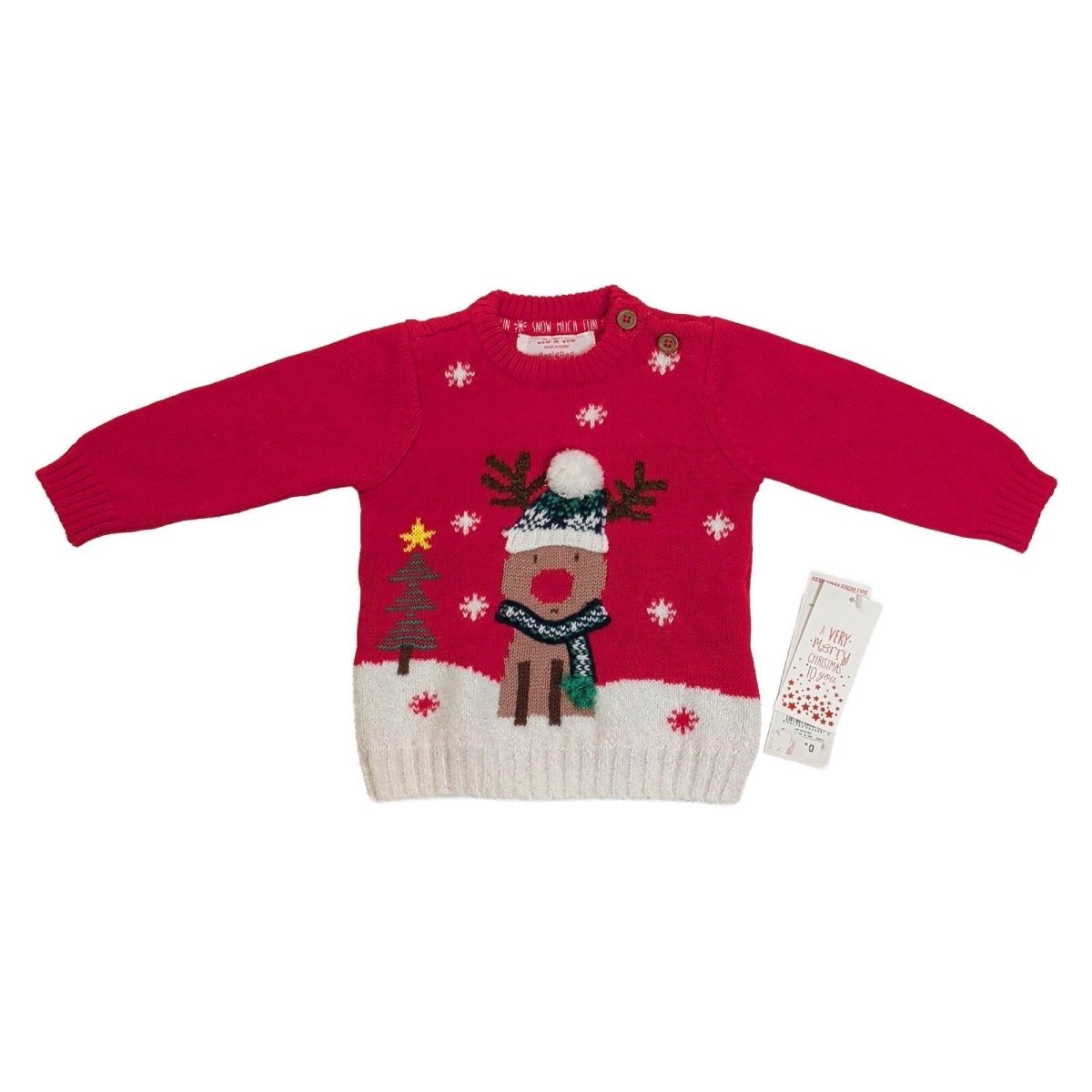 F&F Baby Boys Reindeer Christmas Jumper 0-3 Months Red New with Tags – Christmas Jumper product photo 1 | RewearableUK