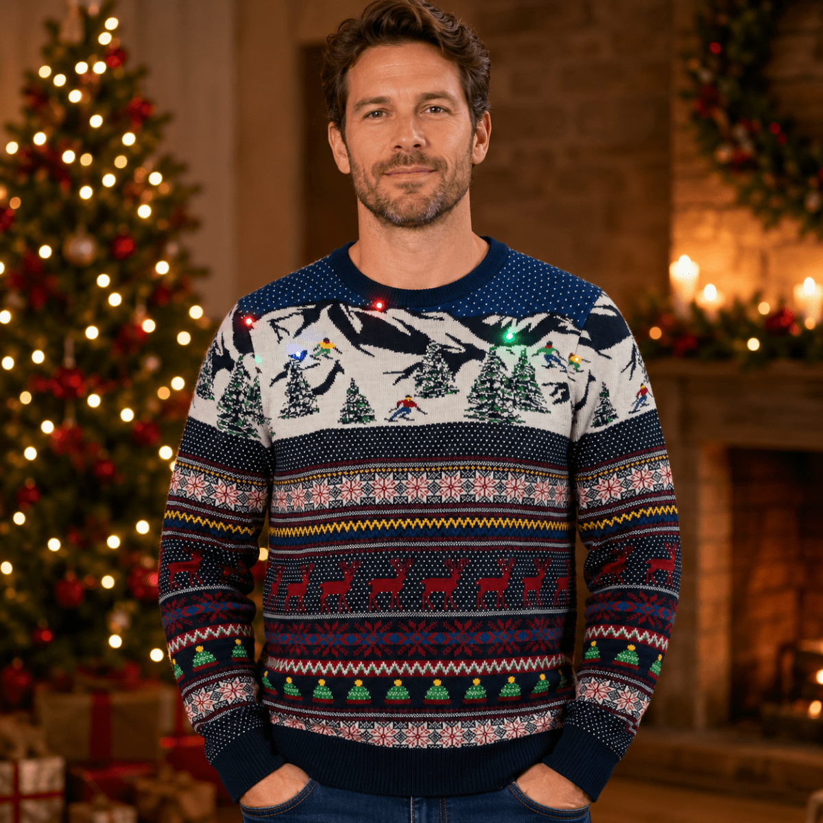 F&F Light Up Christmas Jumper XS Navy Ski Fair Isle LED – jumper product photo 1 | RewearableUK