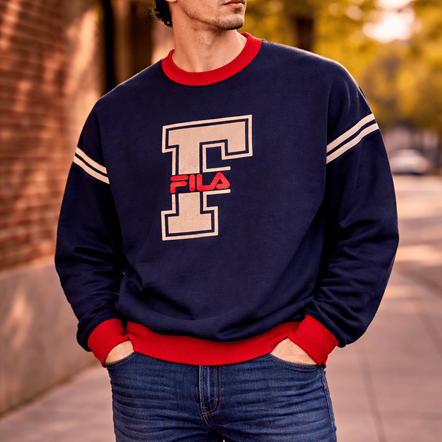 Fila Retro Crew Neck Sweater Navy | Men's Small by Fila – Sweater & Hoodie | RewearableUK