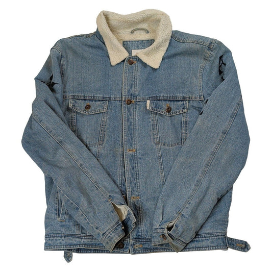 Flatbush Denim Sherpa Trucker Jacket L Blue Graphic Sleeves – product photo 1 | RewearableUK
