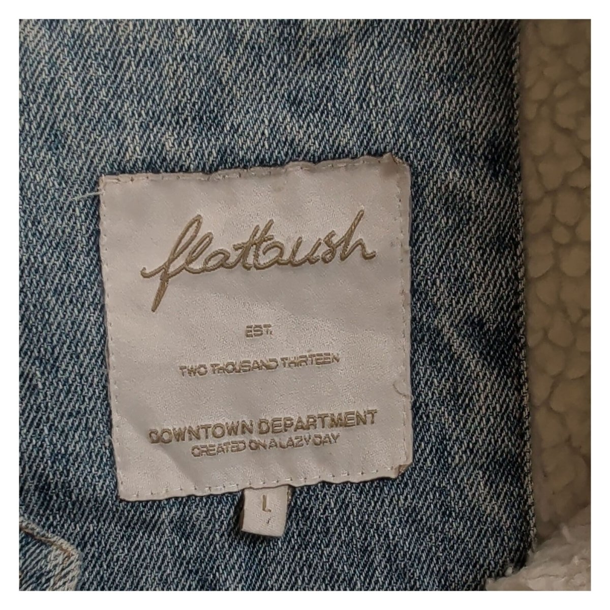 Flatbush Denim Sherpa Trucker Jacket L Blue Graphic Sleeves – product photo 5 | RewearableUK