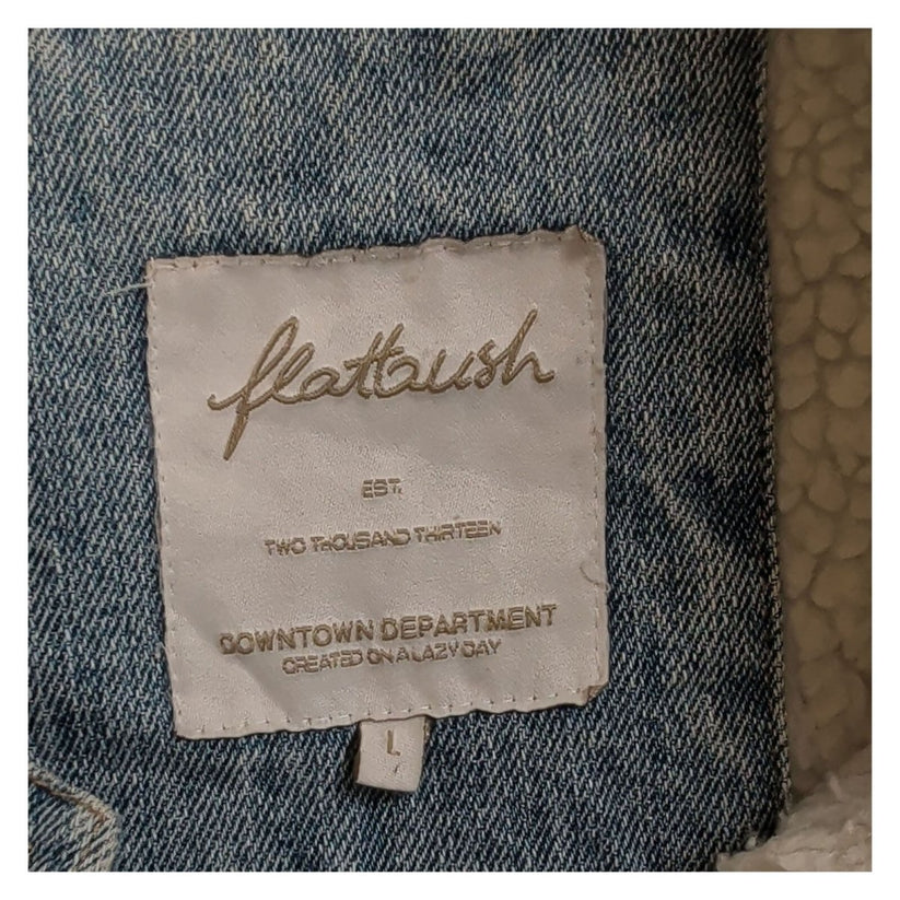 Flatbush Denim Sherpa Trucker Jacket L Blue Graphic Sleeves – product photo 5 | RewearableUK