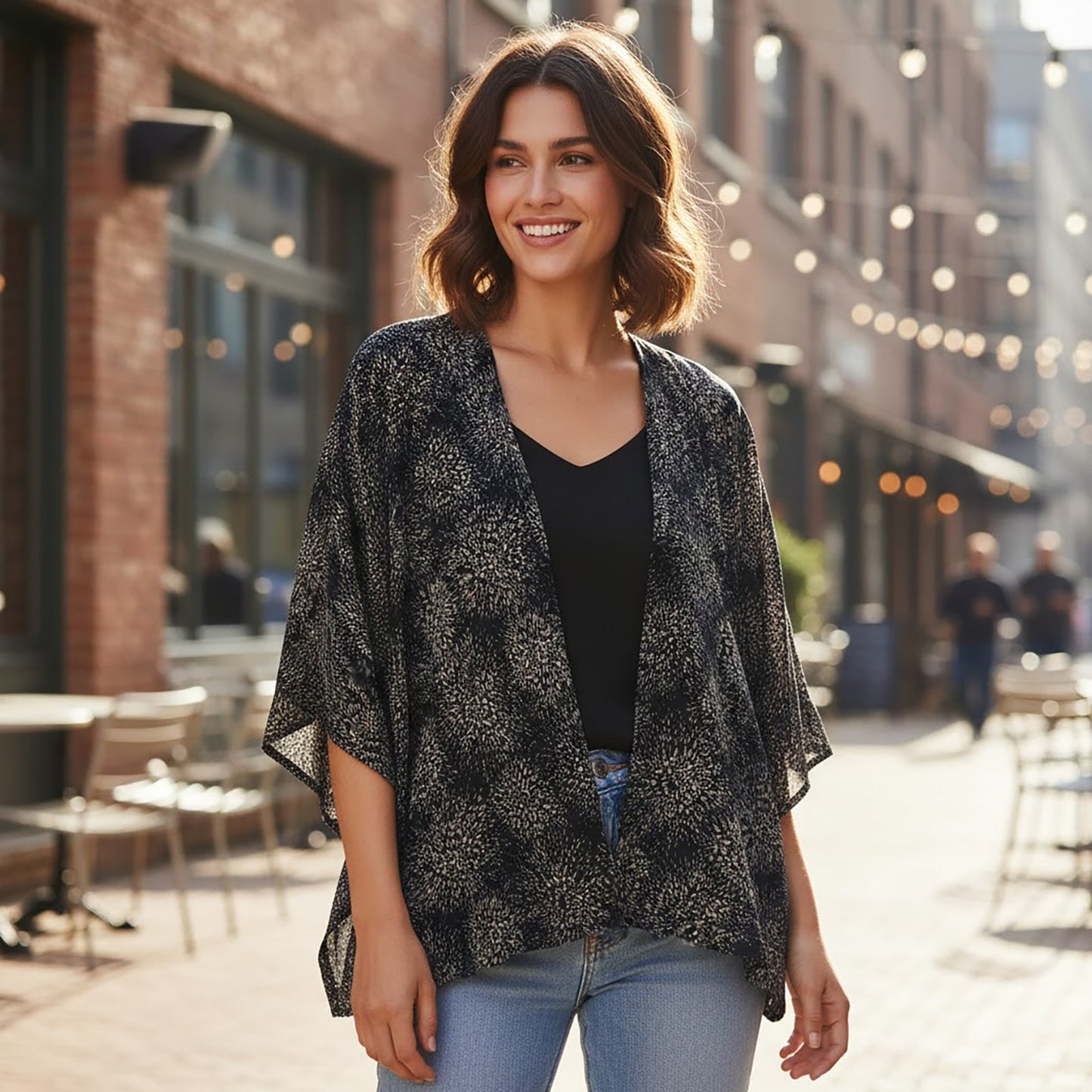 French Connection Abstract Kimono Jacket Black | Women's M/L by French Connection – blouse | RewearableUK