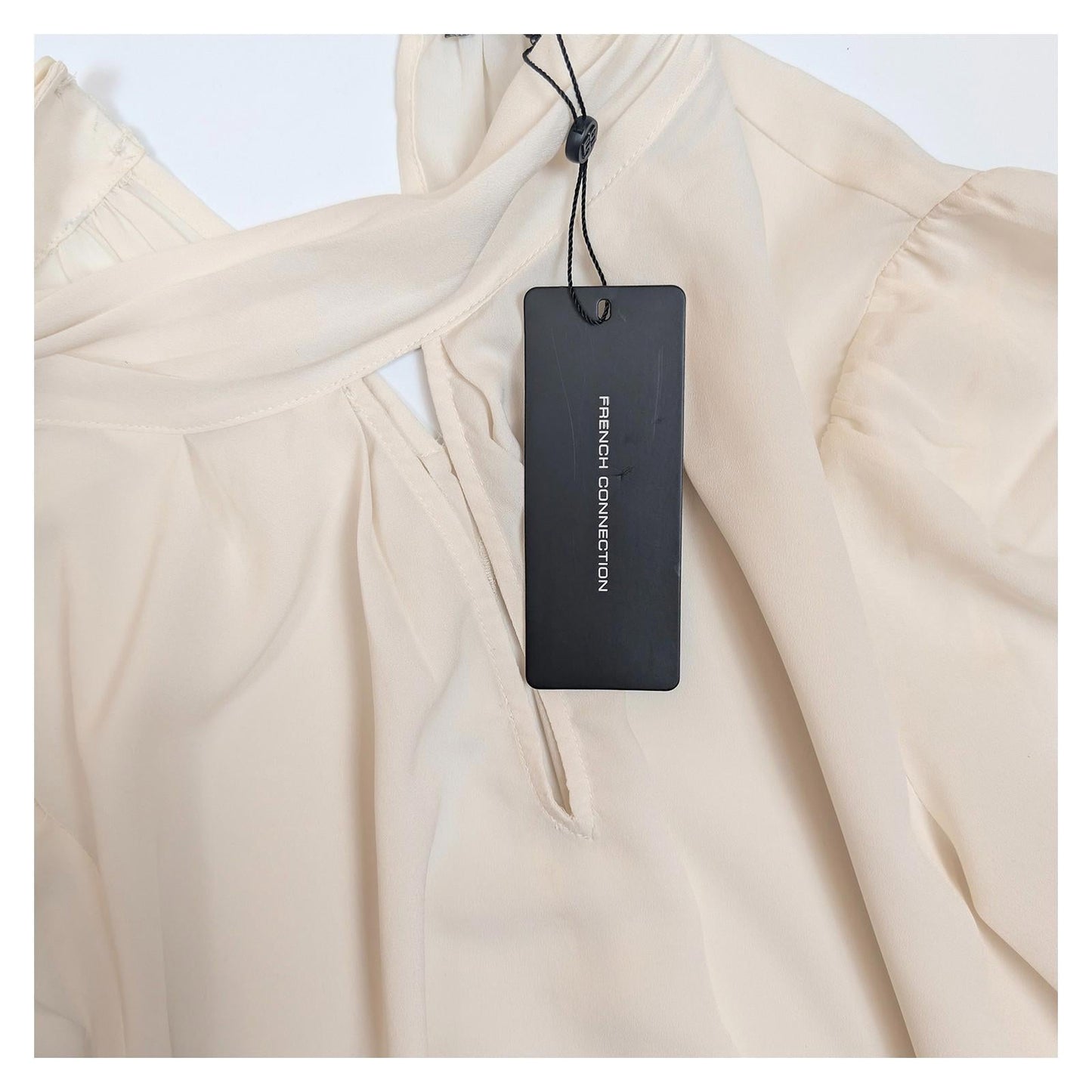 French Connection Cream Blouse Size M Medium Porcelain High Neck Smocked Cuff by French Connection – | RewearableUK