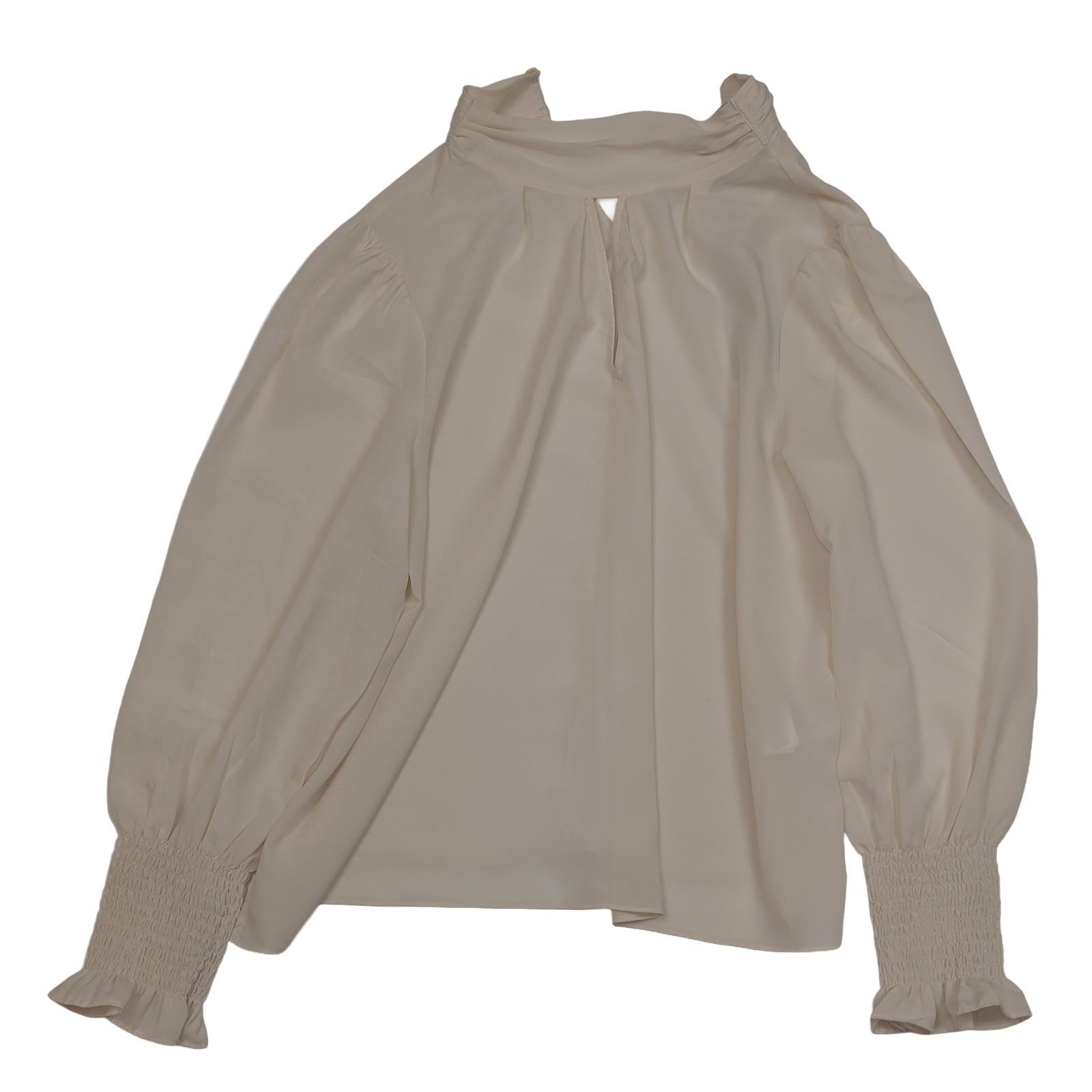 French Connection Cream Blouse Size M Medium Porcelain High Neck Smocked Cuff by French Connection – | RewearableUK