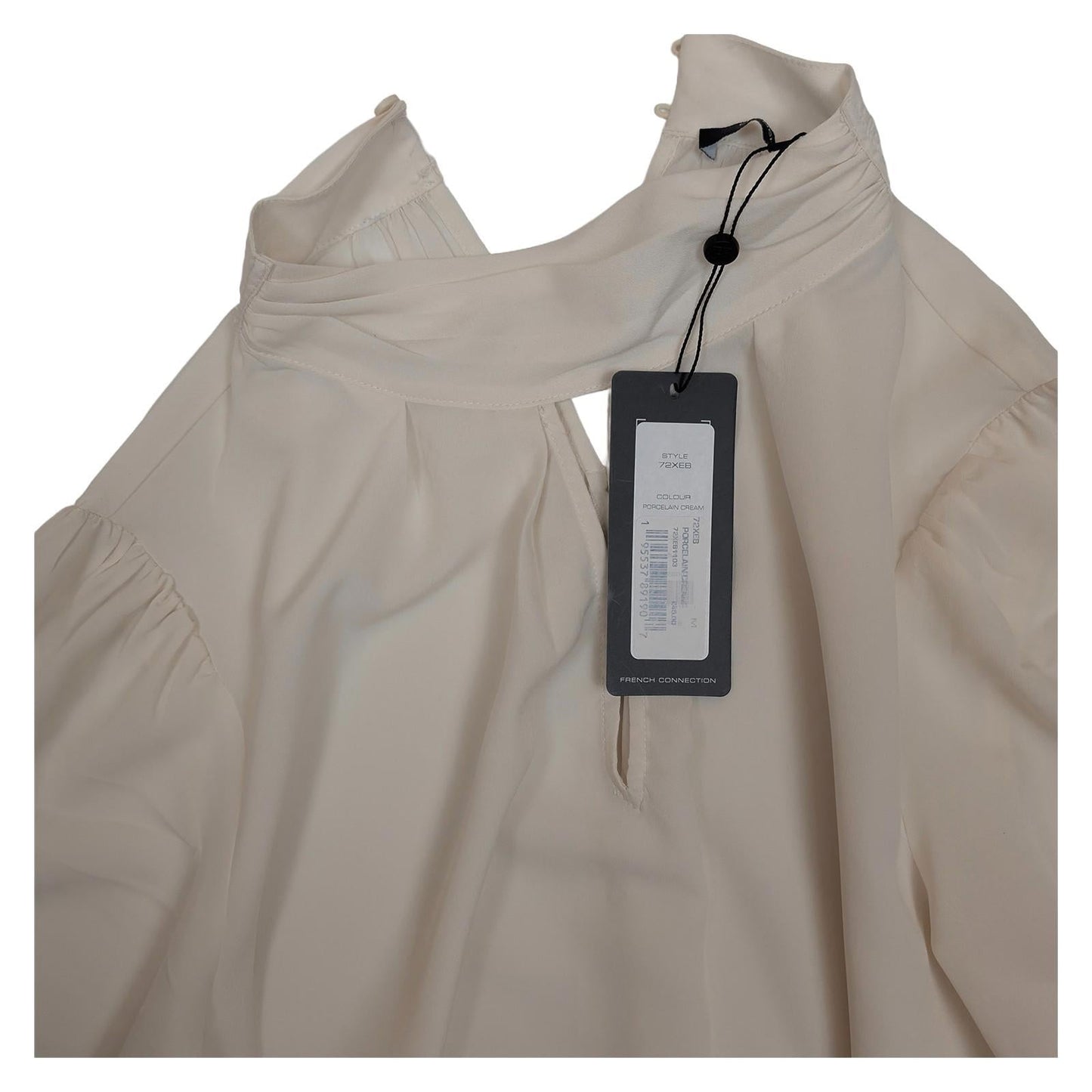French Connection Cream Blouse Size M Medium Porcelain High Neck Smocked Cuff by French Connection – | RewearableUK