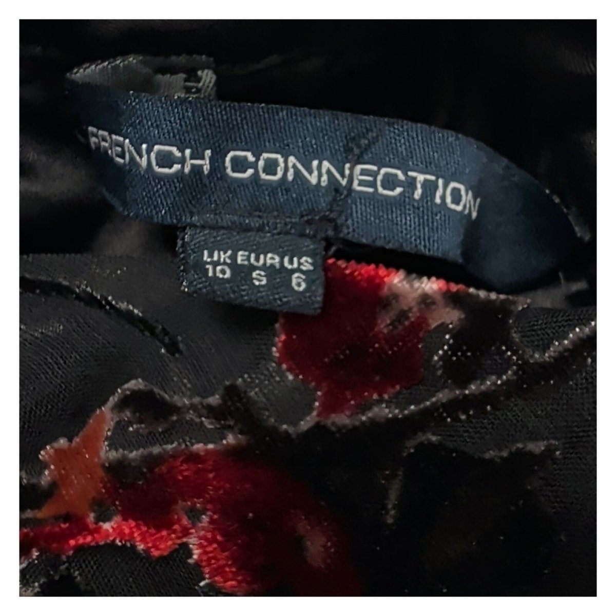 French Connection Guthren Top UK 10 Black Floral Velvet Burnout High Neck – product photo 3 | RewearableUK