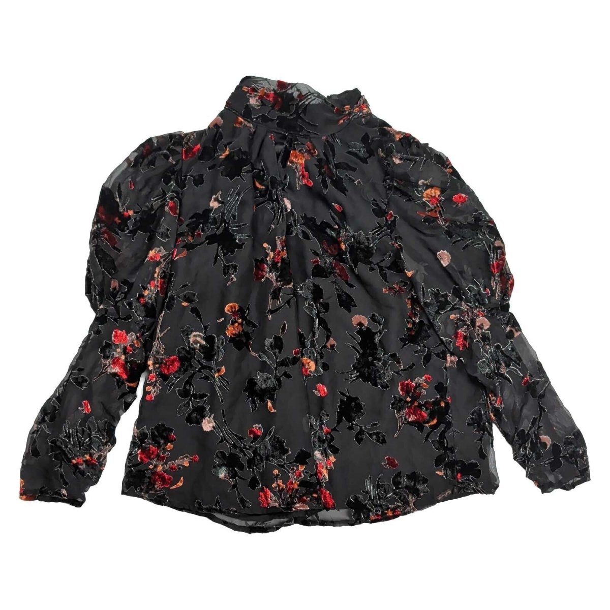 French Connection Guthren Top UK 10 Black Floral Velvet Burnout High Neck – product photo 1 | RewearableUK