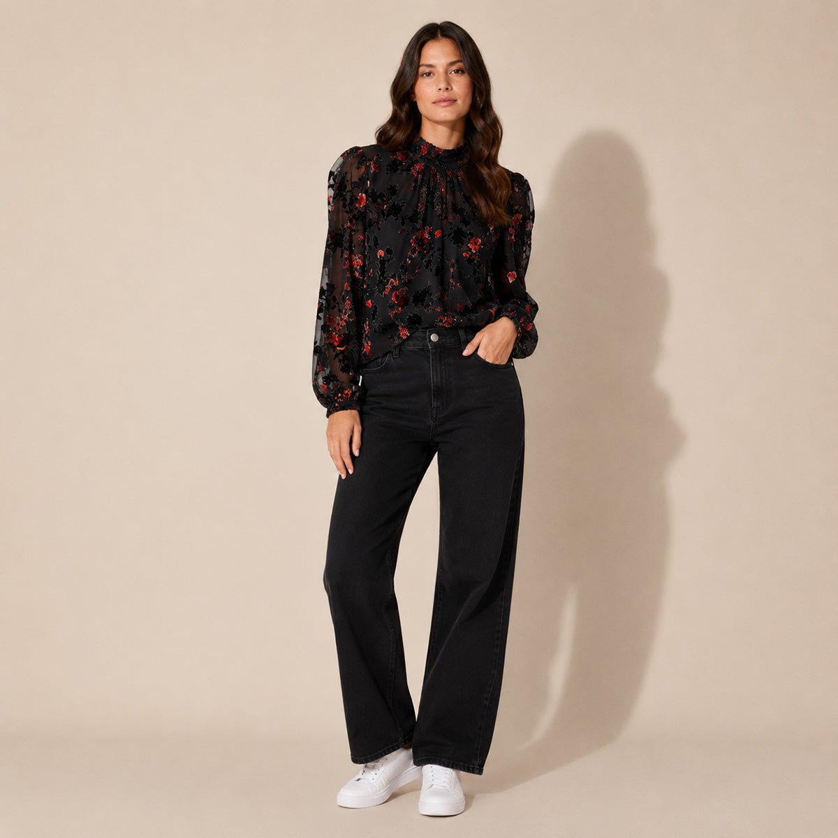French Connection Guthren Velvet Burnout Top UK 10 Black Floral – Top product photo 1 | RewearableUK