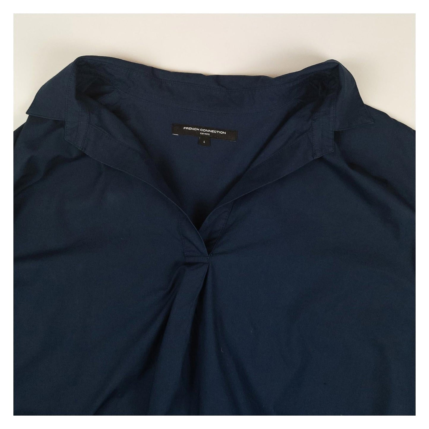 French Connection Navy Blue Cotton Shirt Blouse Lace Sleeve Detail Top Size L by French Connection – | RewearableUK