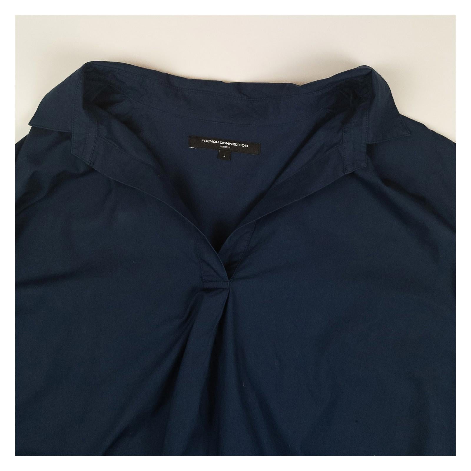 French Connection Navy Blue Cotton Shirt Blouse Lace Sleeve Detail Top Size L by French Connection – | RewearableUK