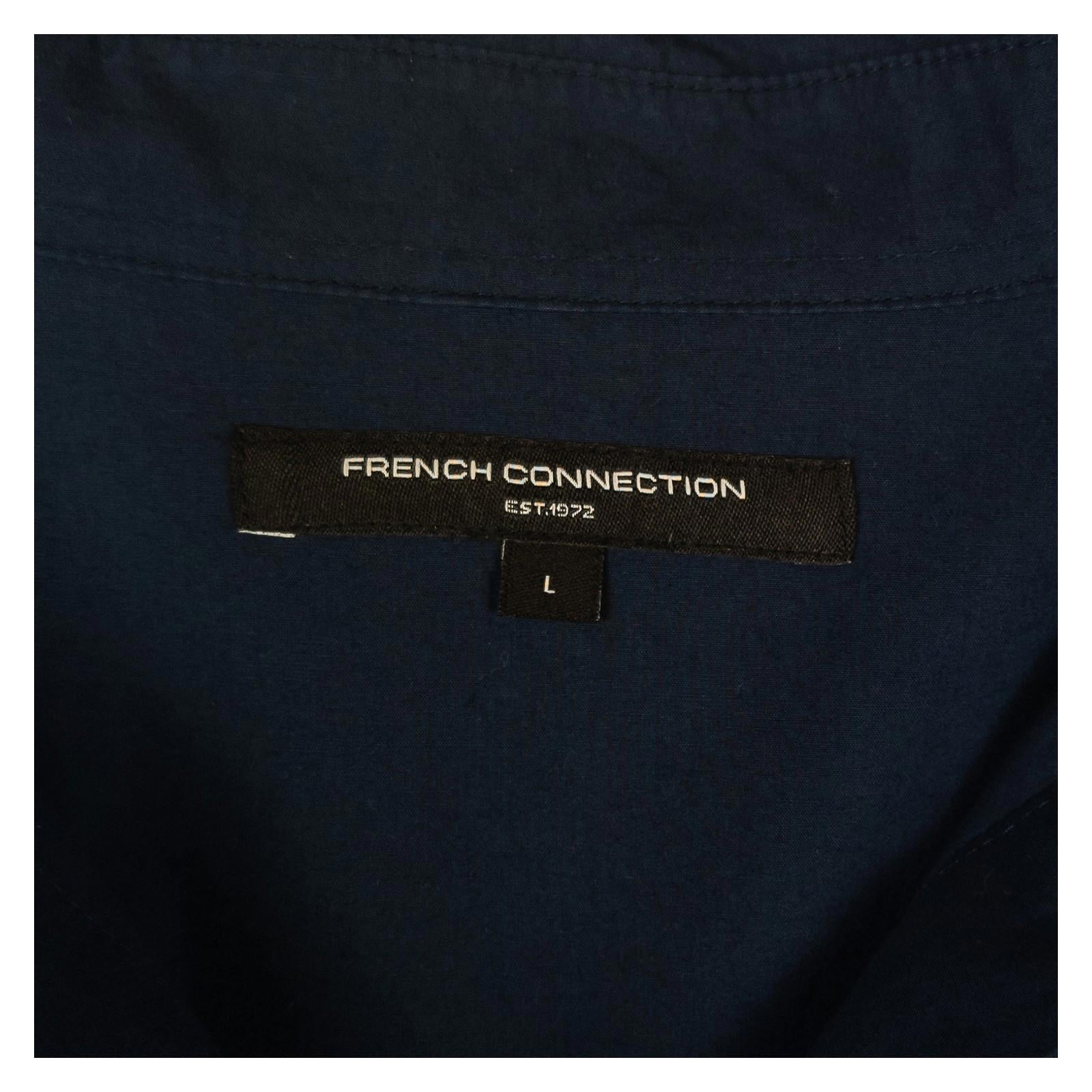 French Connection Navy Blue Cotton Shirt Blouse Lace Sleeve Detail Top Size L by French Connection – | RewearableUK