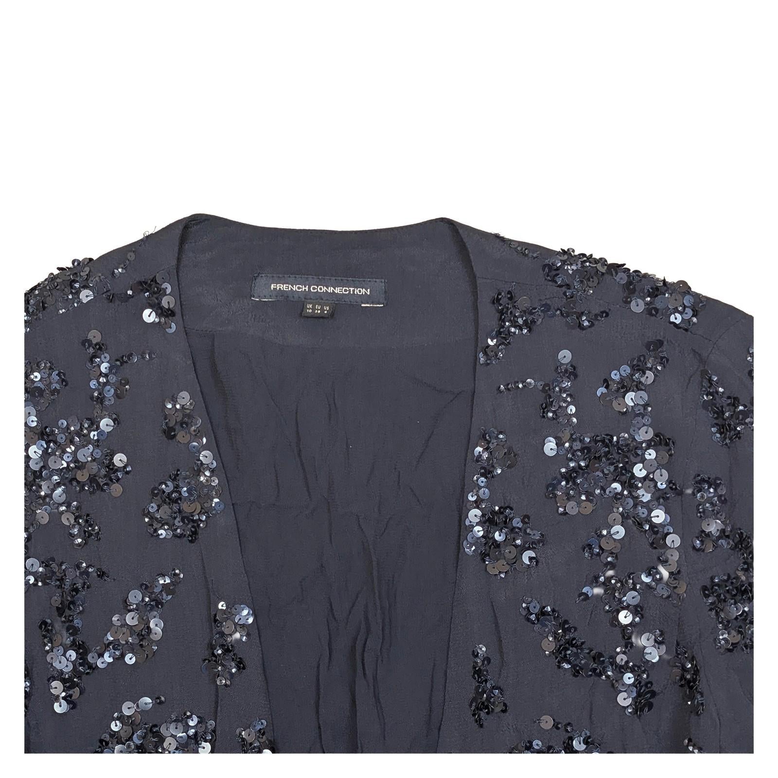 French Connection Sequin Jacket UK 10 Black Wrap Tie Kimono Party Evening Top by French Connection – | RewearableUK