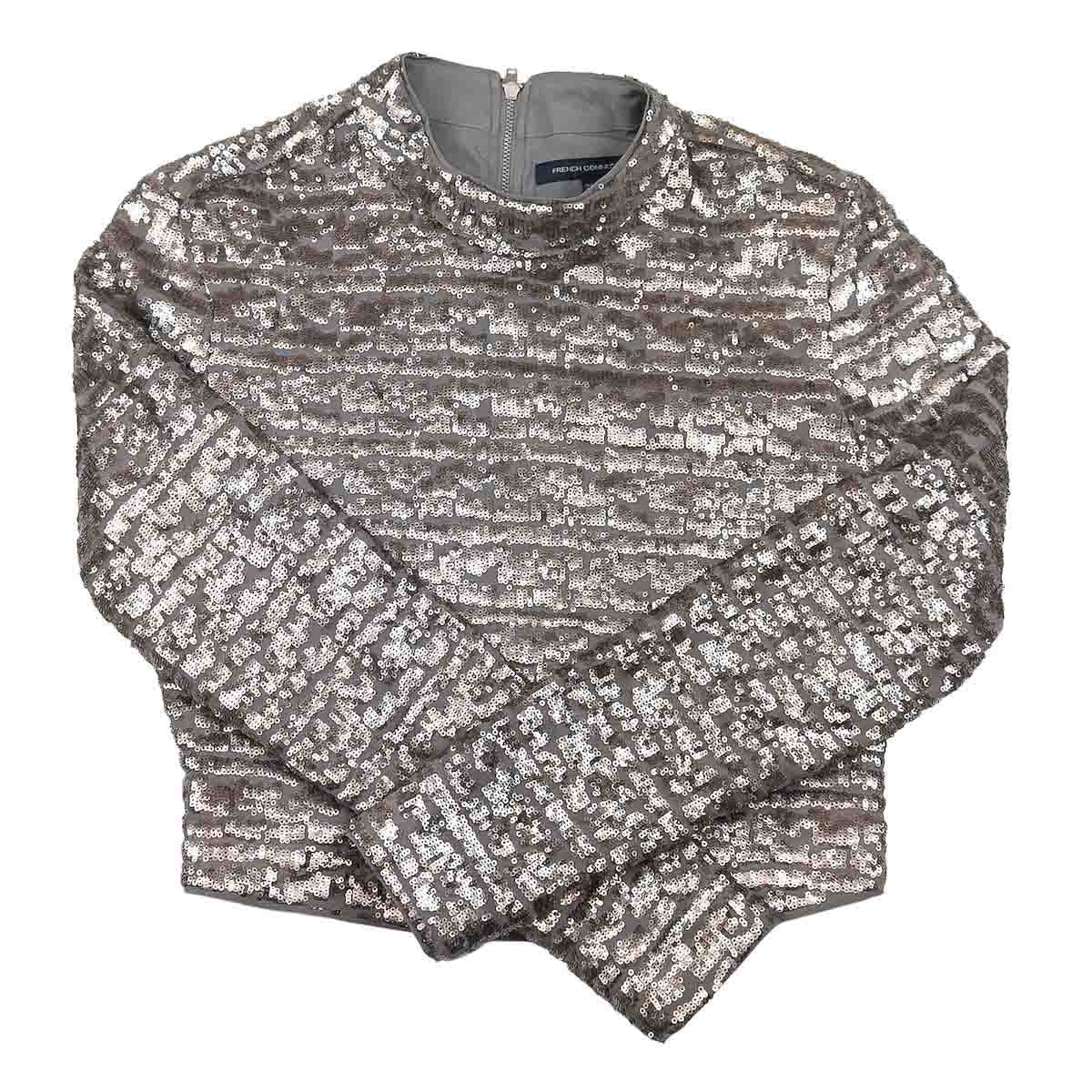 French Connection Sequin Mock Neck Top Gunmetal Grey | Women's UK 8 (XS) by French Connection – top | RewearableUK