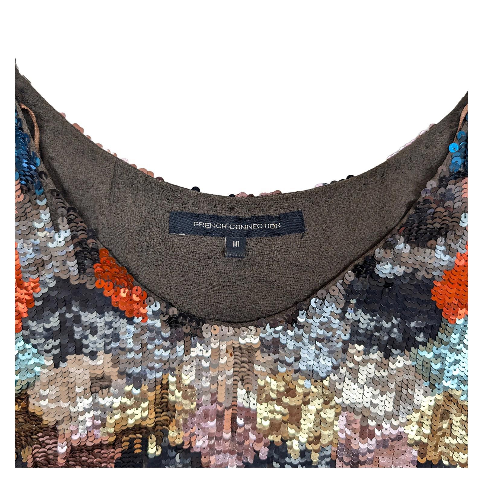 French Connection Sequin Top UK 10 Multi Colour Heavy Beaded Party Blouse Sparkl by French Connection – | RewearableUK