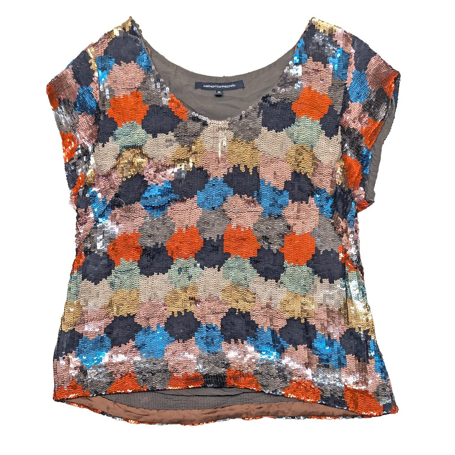 French Connection Sequin Top UK 10 Multi Colour Heavy Beaded Party Blouse Sparkl by French Connection – | RewearableUK