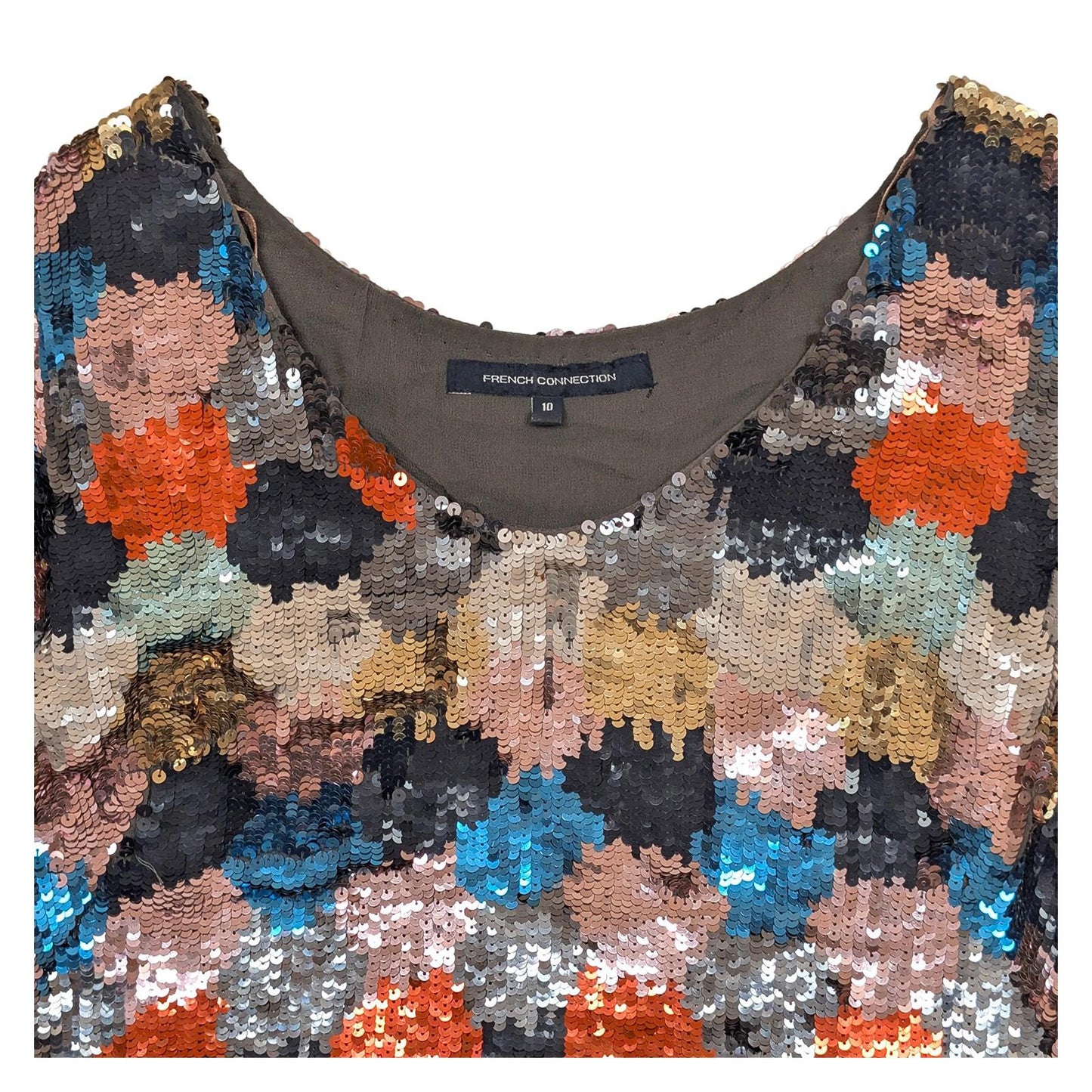 French Connection Sequin Top UK 10 Multi Colour Heavy Beaded Party Blouse Sparkl by French Connection – | RewearableUK