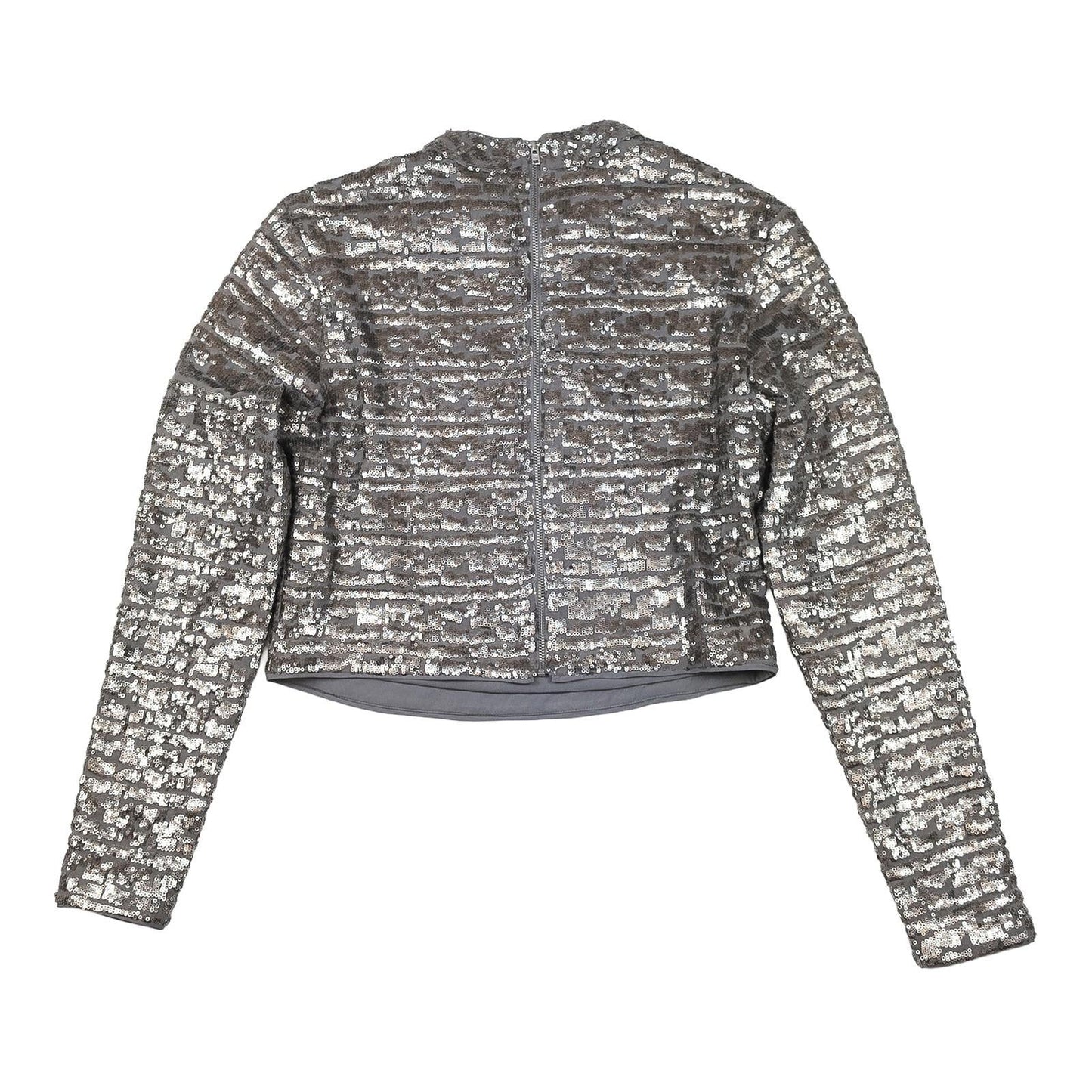 French Connection Sequin Top UK 8 XS Gunmetal Grey Mock Neck Blouse by French Connection – | RewearableUK