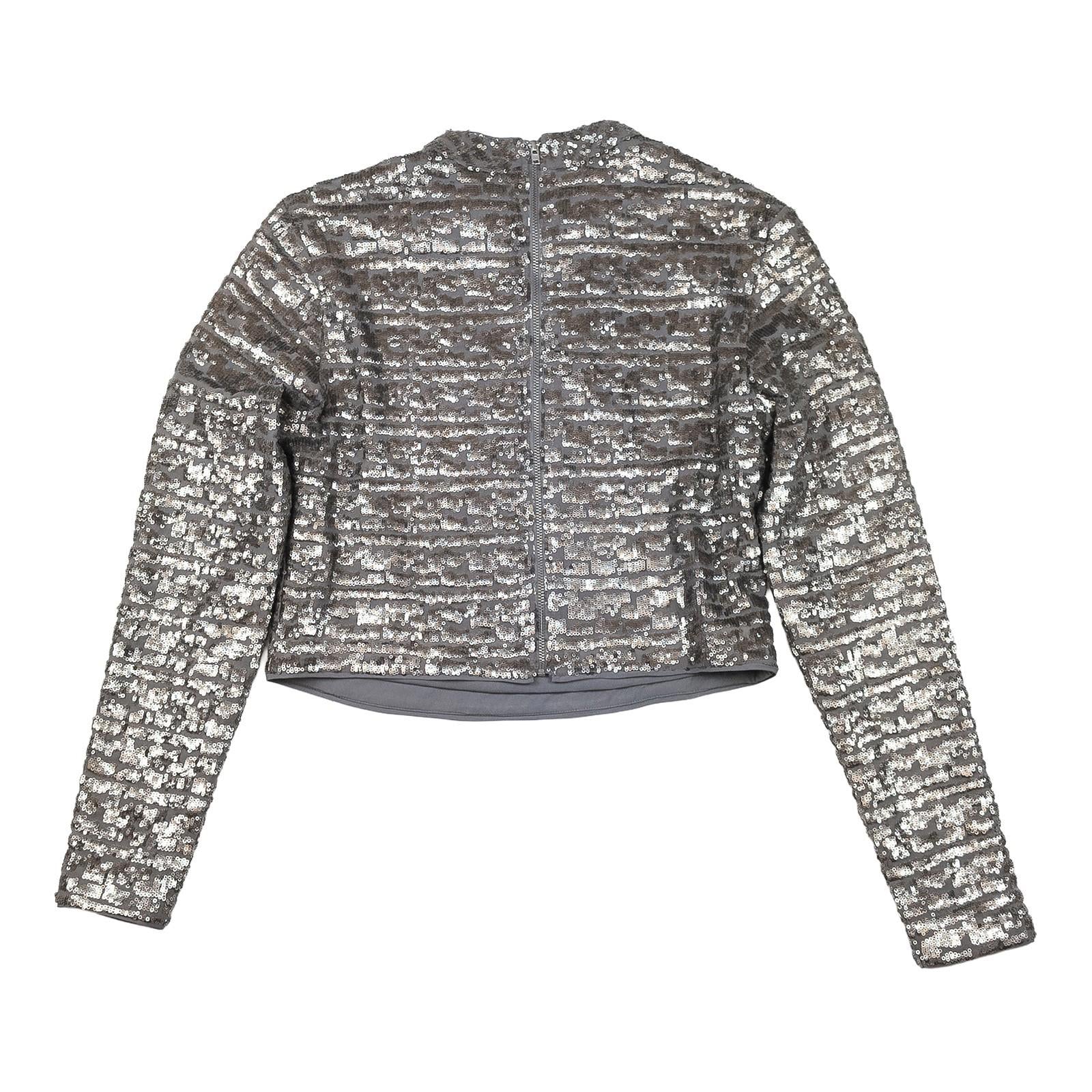 French Connection Sequin Top UK 8 XS Gunmetal Grey Mock Neck Blouse by French Connection – | RewearableUK