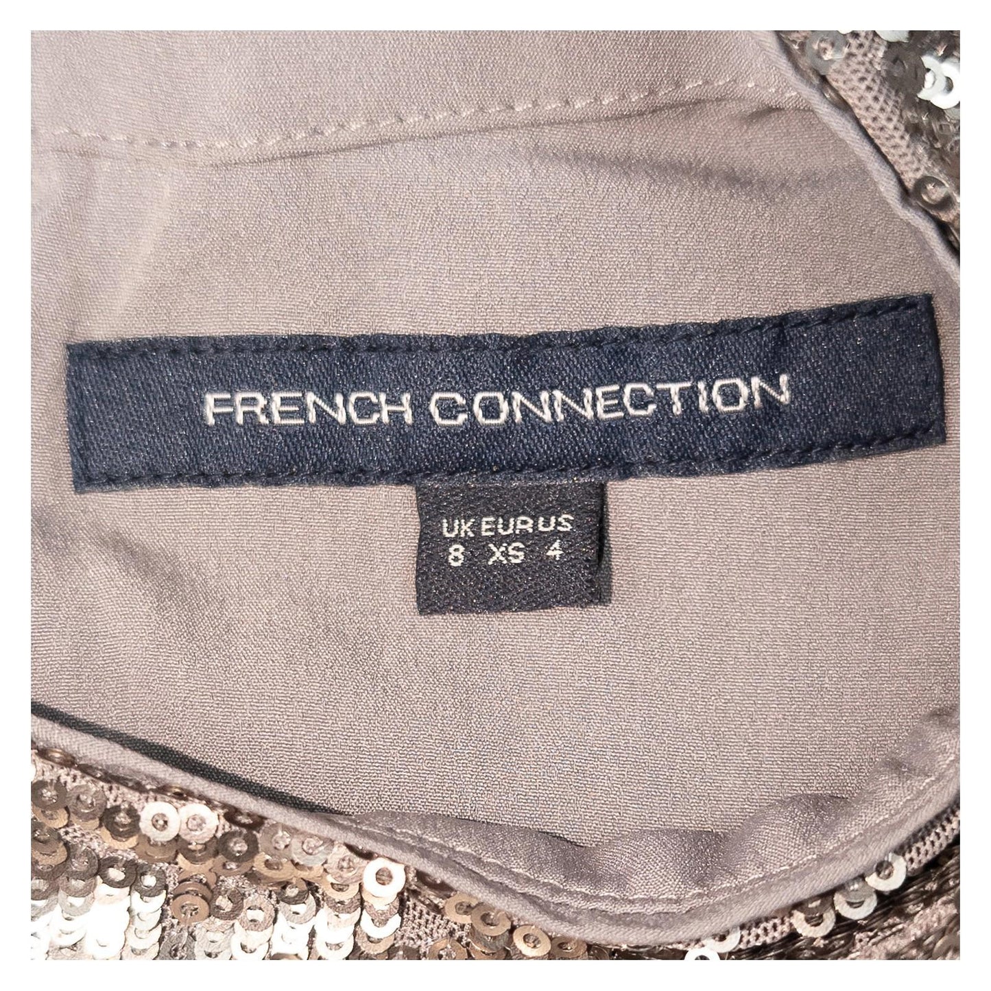 French Connection Sequin Top UK 8 XS Gunmetal Grey Mock Neck Blouse by French Connection – | RewearableUK