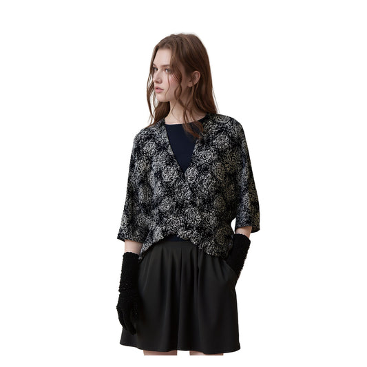 French Connection Woman Abstract Kimono Jacket Size M/L Viscose Open Front Black by French Connection – | RewearableUK