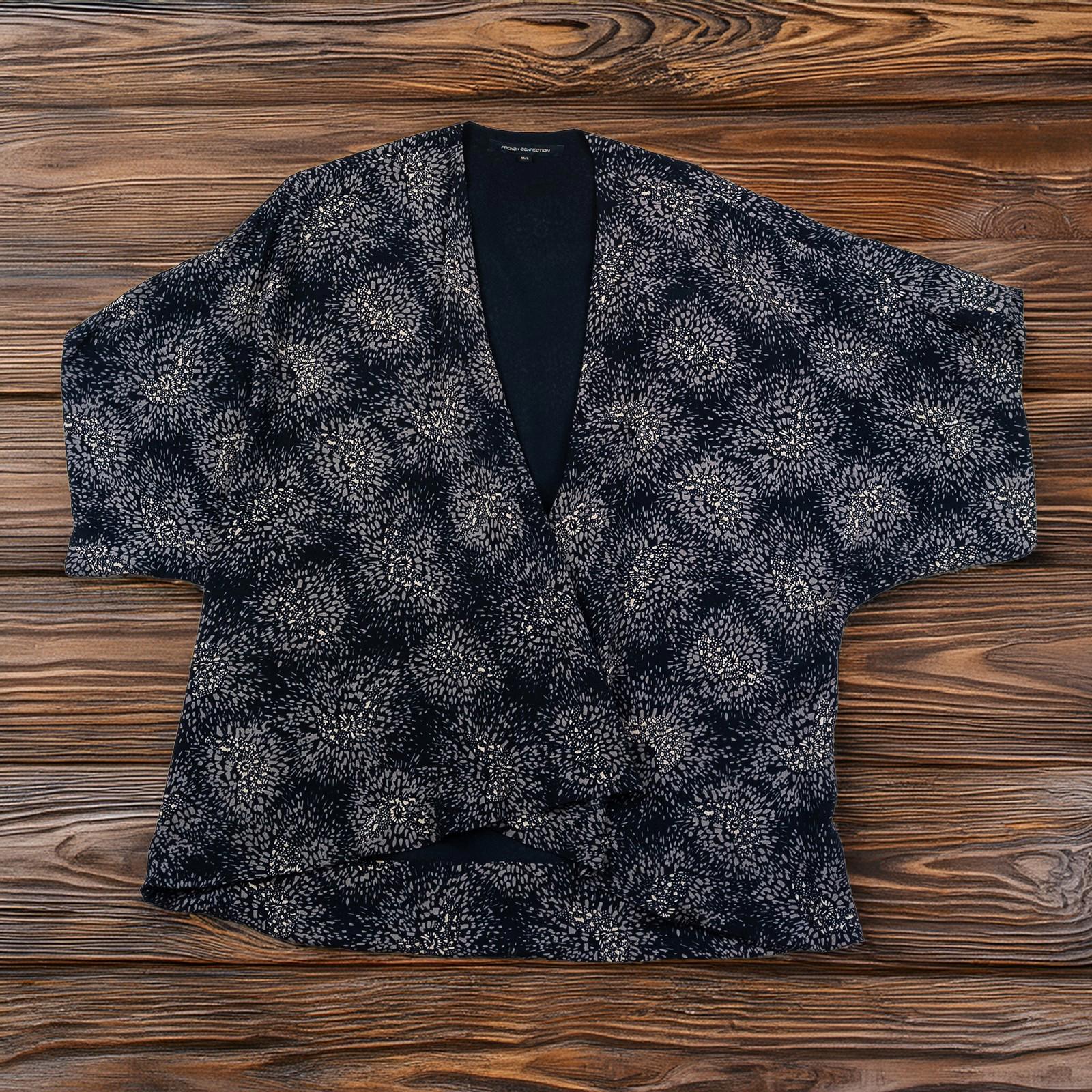 French Connection Woman Abstract Kimono Jacket Size M/L Viscose Open Front Black by French Connection – | RewearableUK