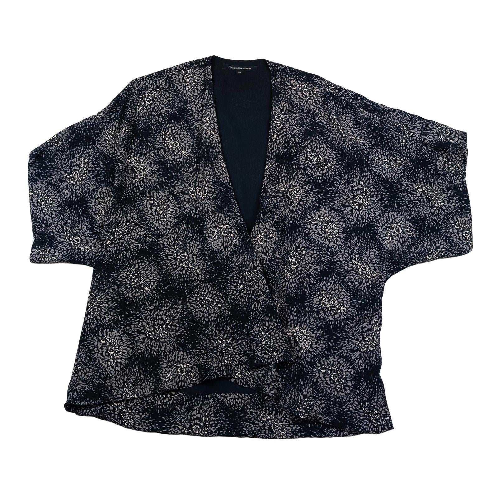 French Connection Woman Abstract Kimono Jacket Size M/L Viscose Open Front Black by French Connection – | RewearableUK