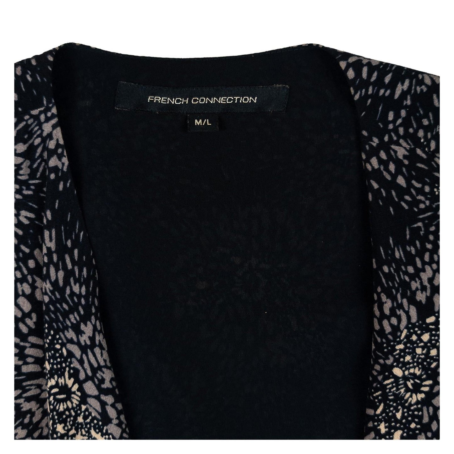 French Connection Woman Abstract Kimono Jacket Size M/L Viscose Open Front Black by French Connection – | RewearableUK