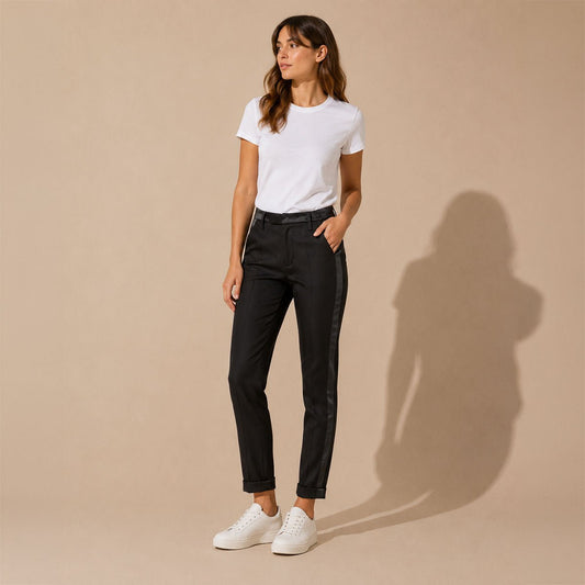 G-Star RAW Correct Women's Trousers W24 Black Tuxedo Stripe Smart Pants – trousers product photo 1 | RewearableUK