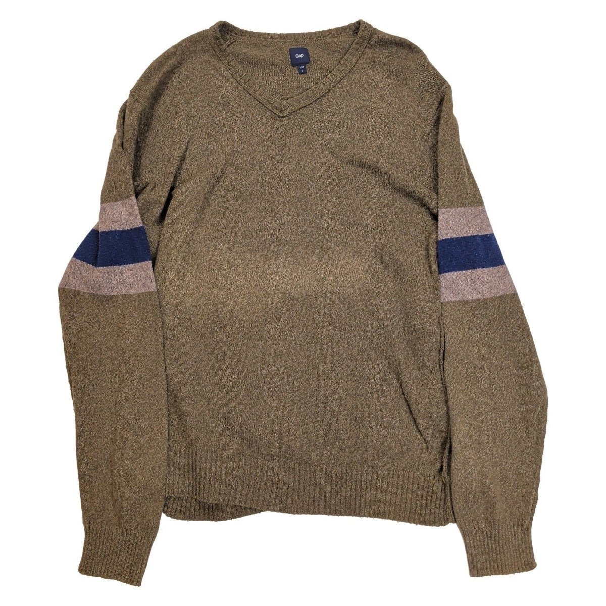 Gap Mens Jumper Large Brown V-Neck Striped Wool Cotton Blend – product photo 2 | RewearableUK