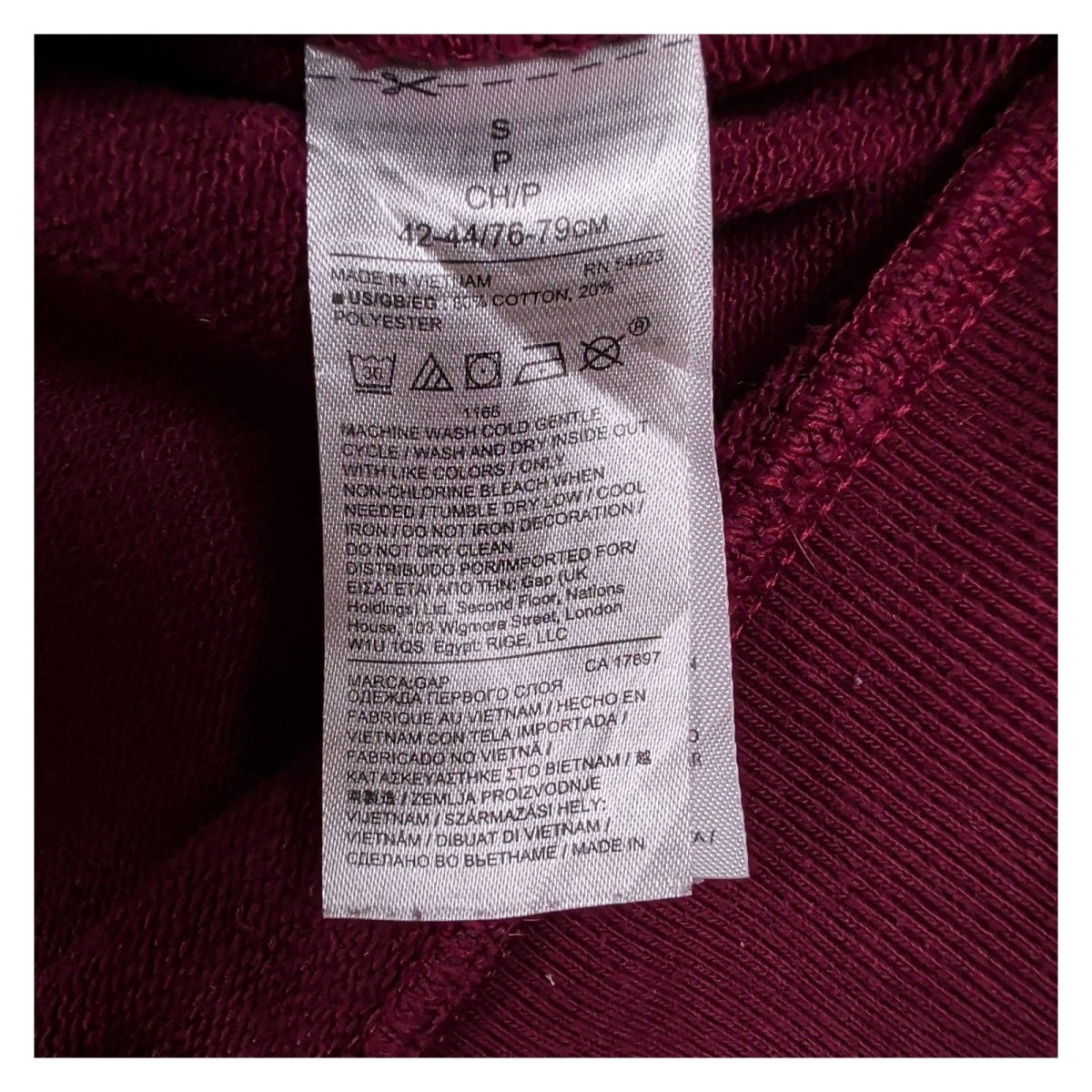 GAP Unisex Sweatshirt S Burgundy 80% Cotton 20% Polyester – product photo 4 | RewearableUK