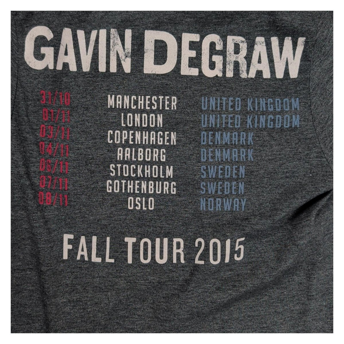 Gavin DeGraw Fall Tour 2015 T-Shirt Grey Men's S Gildan Tour Dates – product photo 4 | RewearableUK