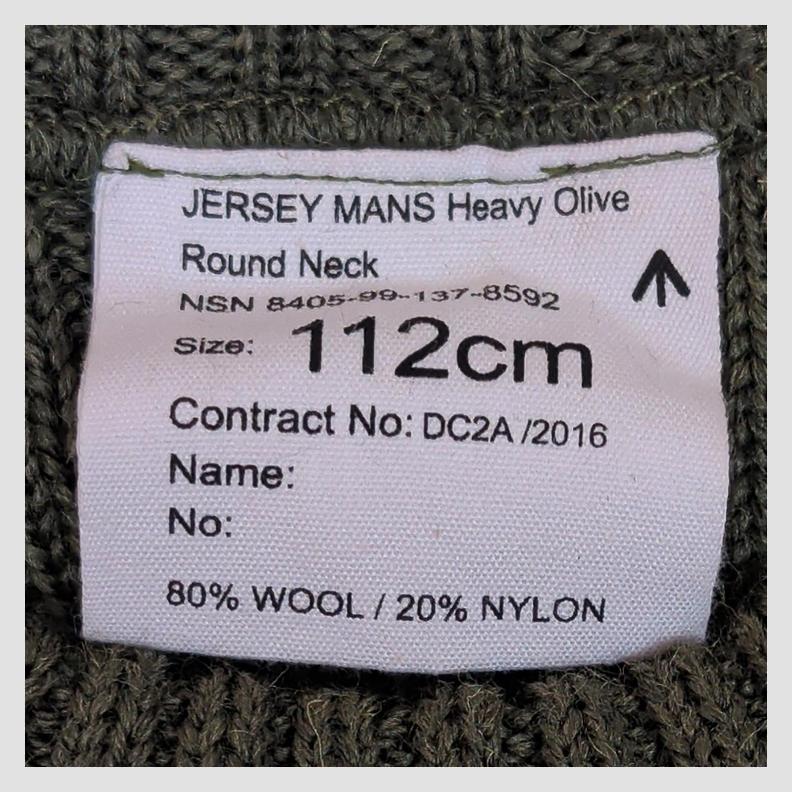 genuine british military heavy olive round neck jersey sweater size 112 cm by RewearableUK – | RewearableUK