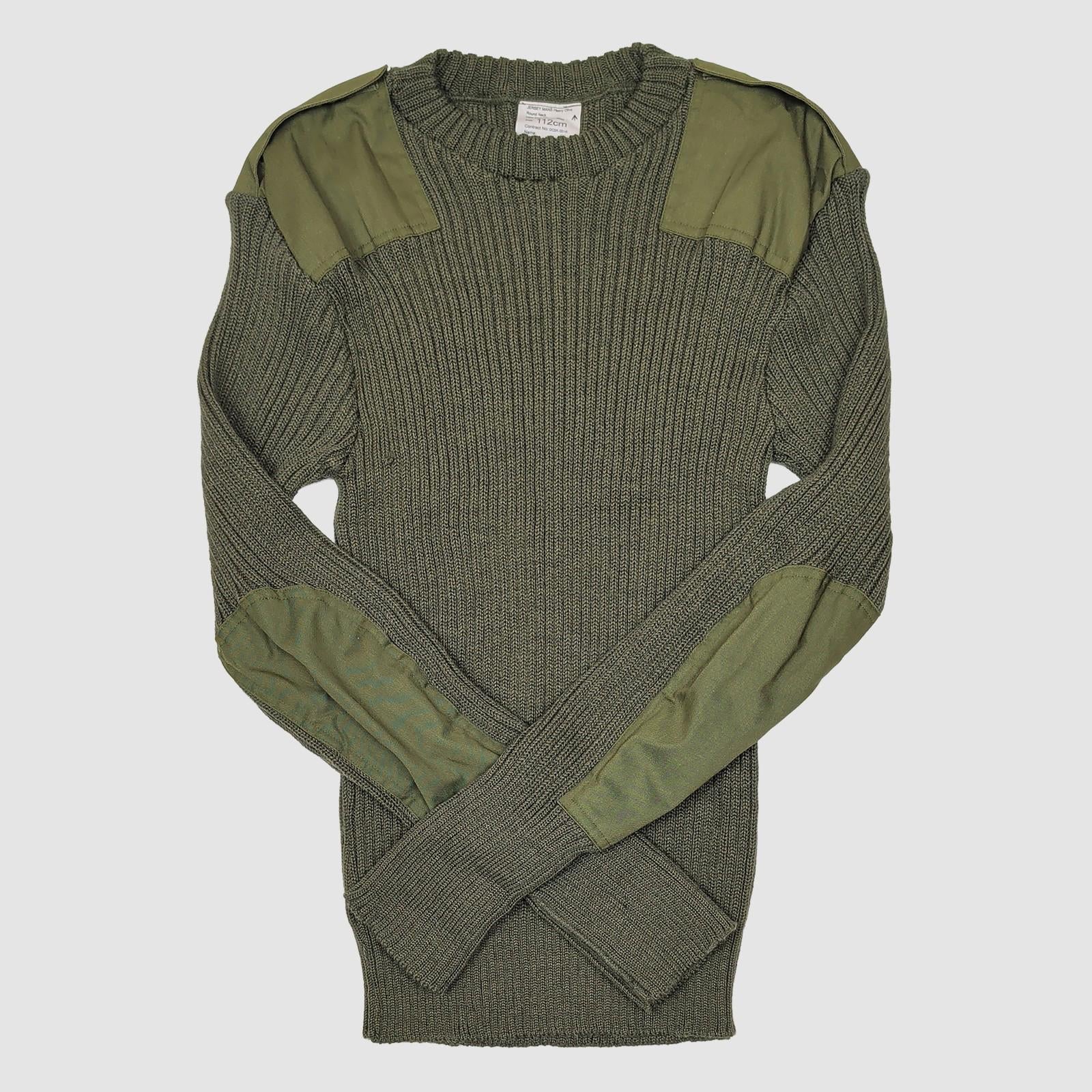 genuine british military heavy olive round neck jersey sweater size 112 cm by RewearableUK – | RewearableUK