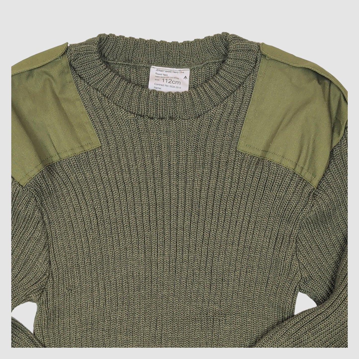 genuine british military heavy olive round neck jersey sweater size 112 cm by RewearableUK – | RewearableUK