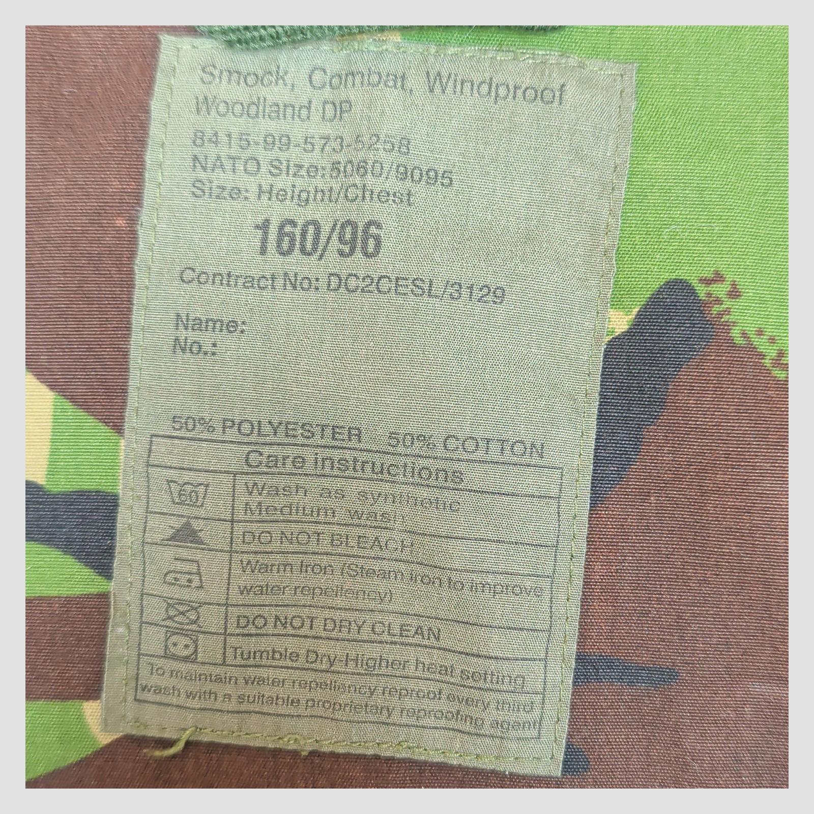 genuine british military woodland dpm windproof combat smock camo size 160 96 by RewearableUK – | RewearableUK
