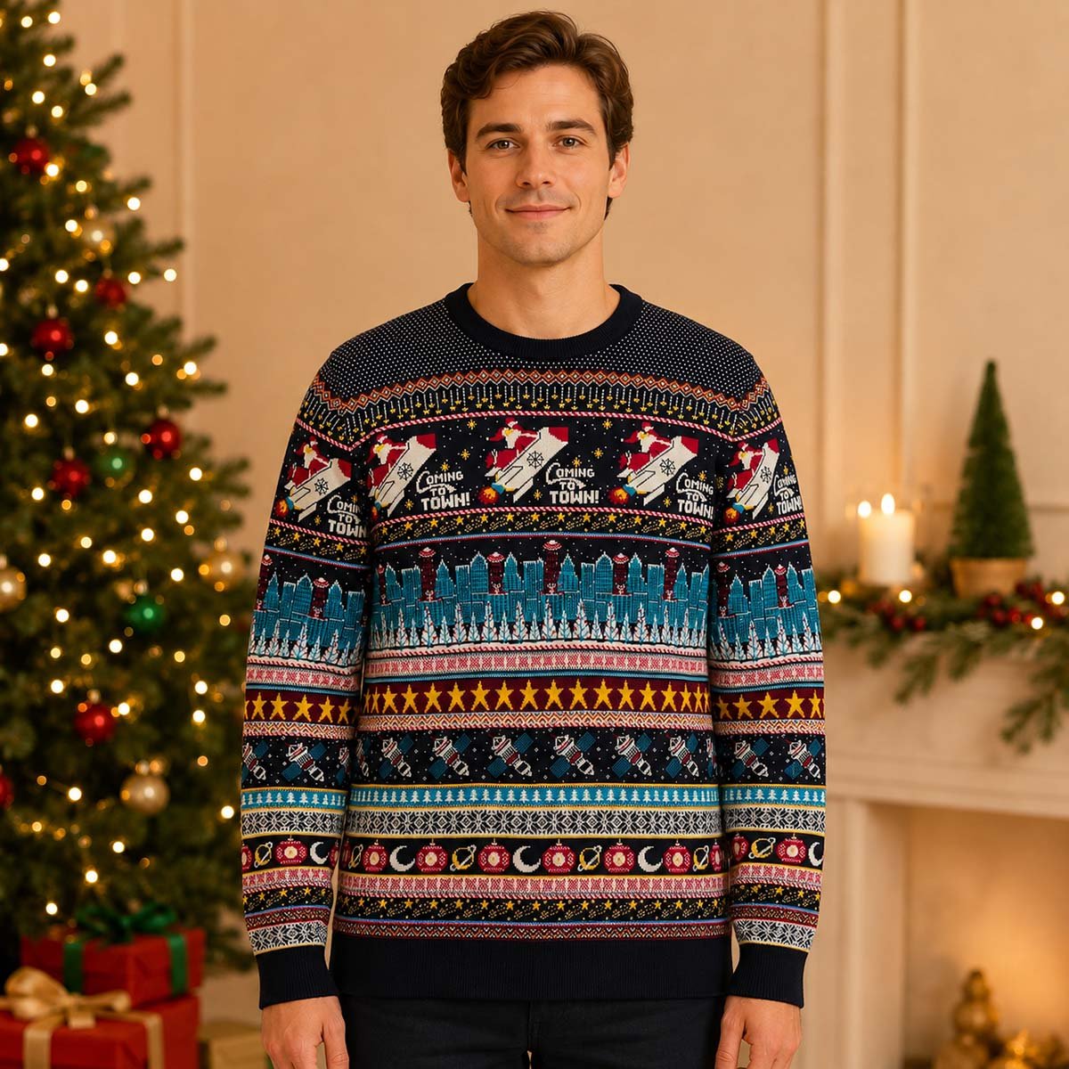 George Christmas Jumper Medium Navy Santa Rocket Fair Isle – jumper product photo 1 | RewearableUK