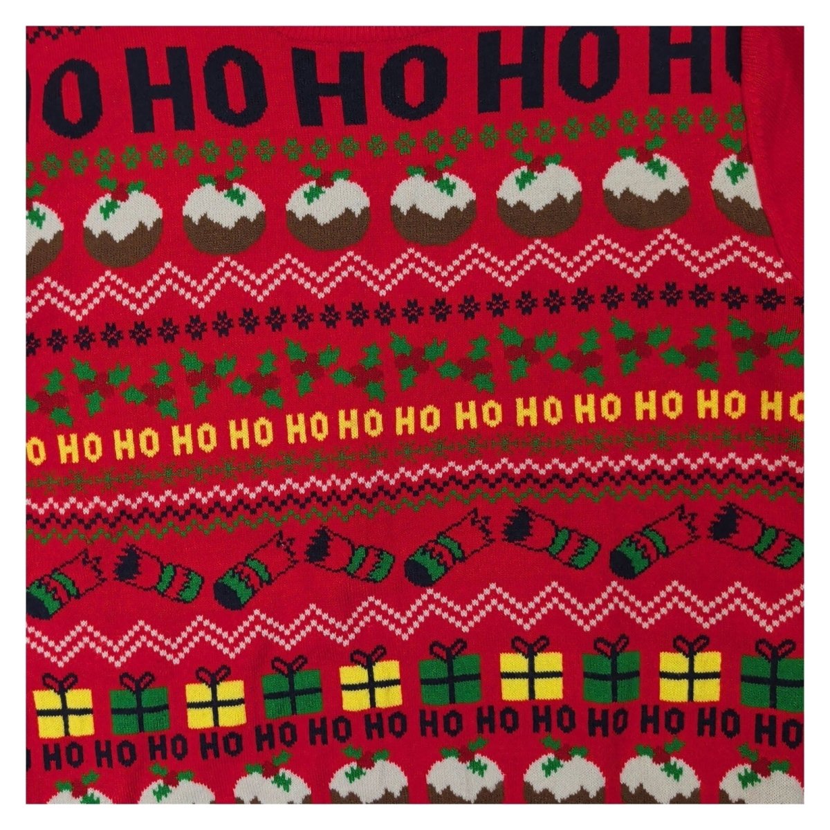 George Mens HO HO HO Christmas Jumper XS Red Gifts Pudding Acrylic – product photo 2 | RewearableUK