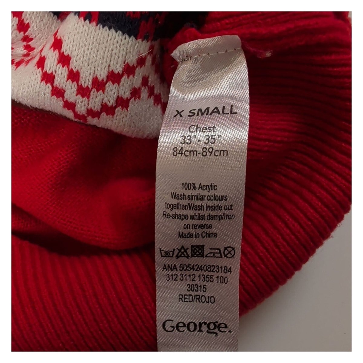 George Mens HO HO HO Christmas Jumper XS Red Gifts Pudding Acrylic – product photo 4 | RewearableUK
