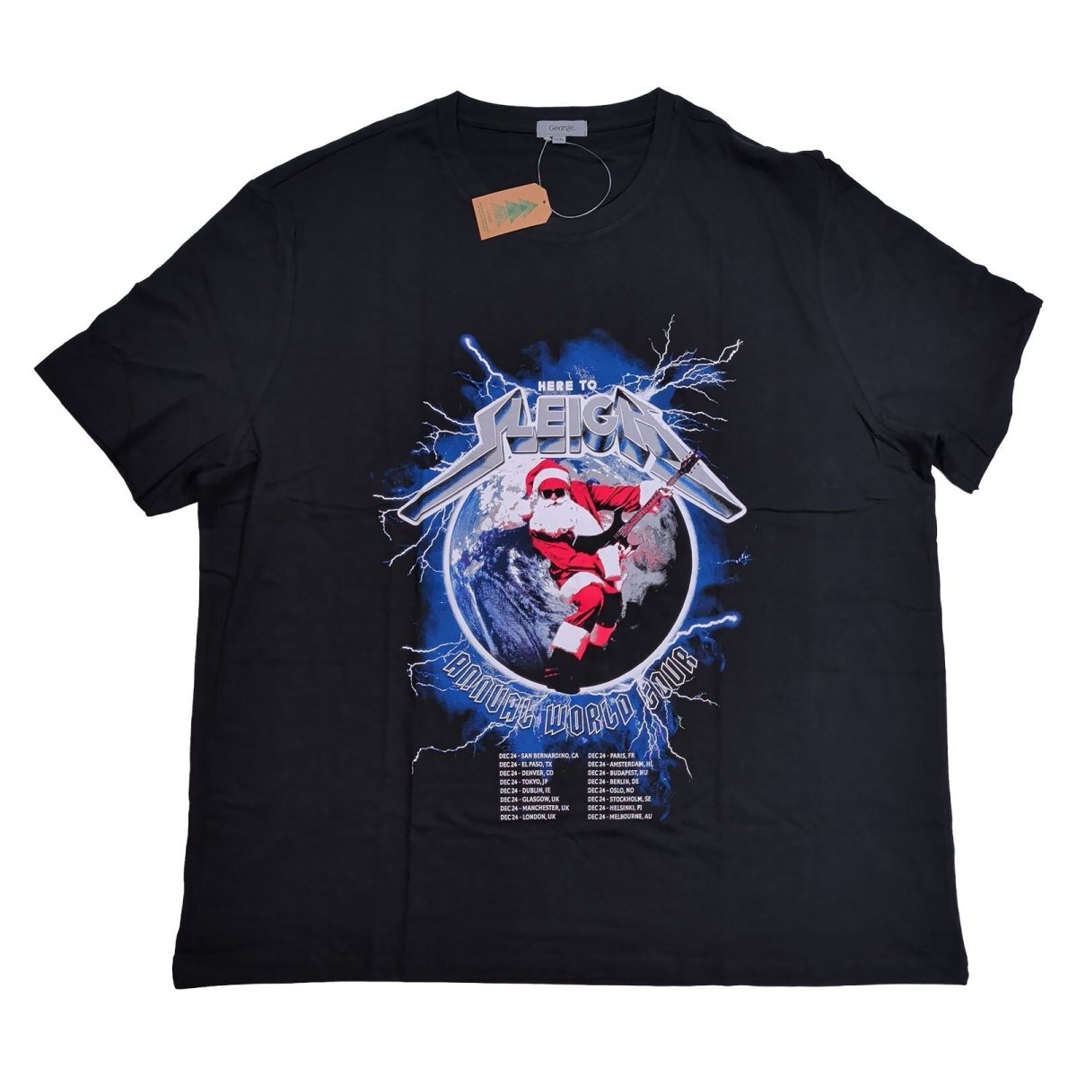 George Mens T-Shirt XXXL Black Santa Graphic 100% Cotton – product photo 1 | RewearableUK